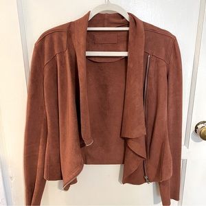 Suede moto cardigan in rust color